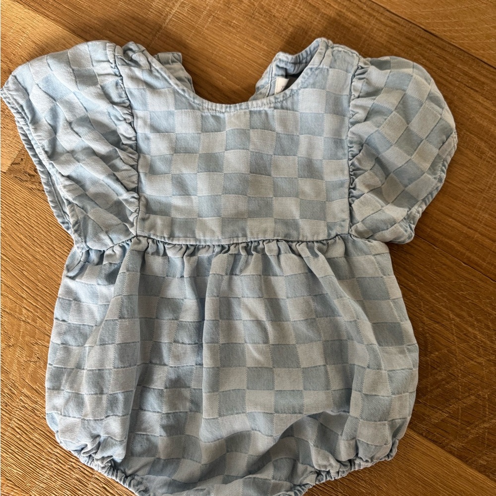 Rylee & Cru Checker Denim Bubble Rumper